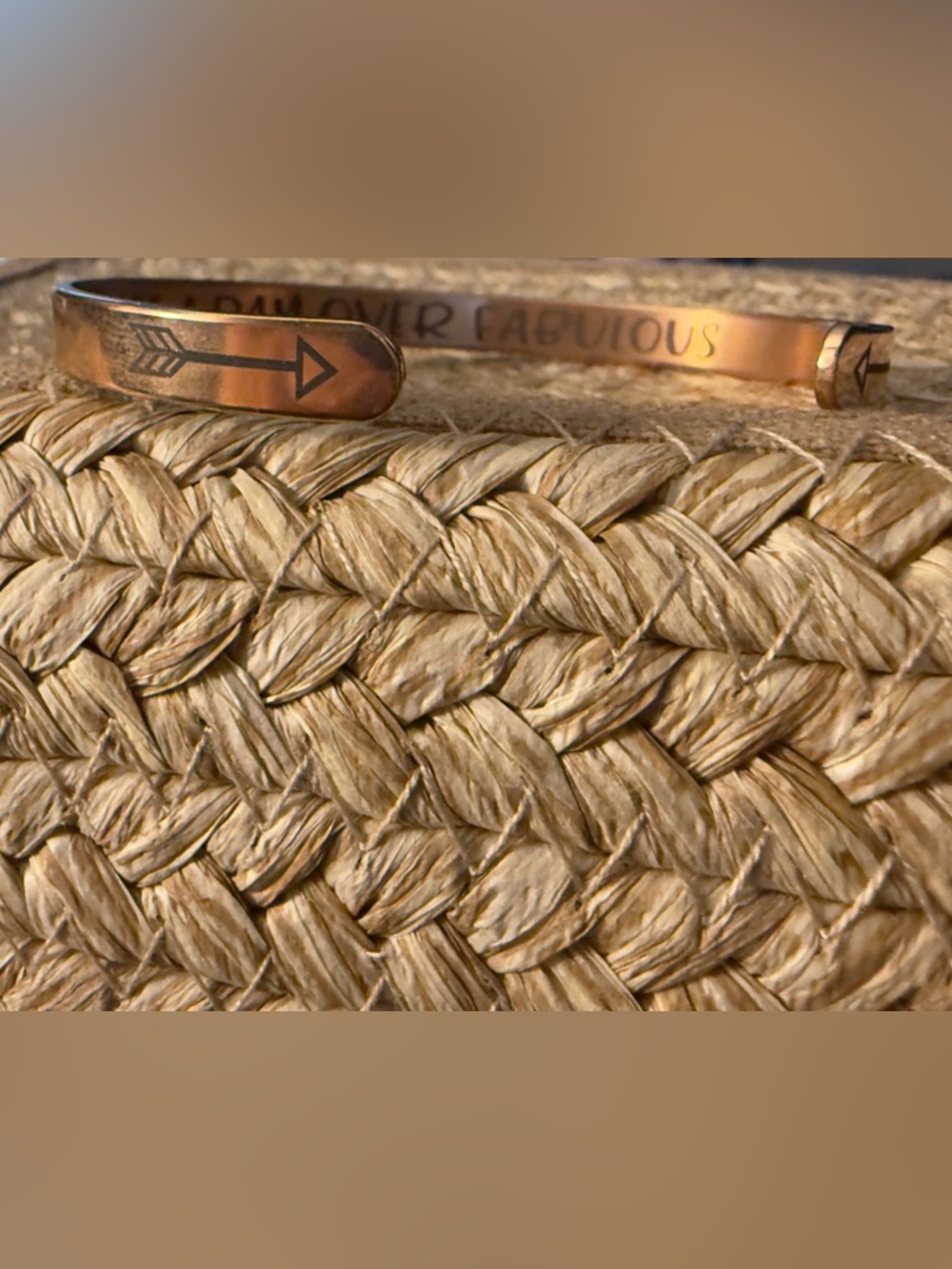 Gold Tone Arrow Cuff Bracelet - Inspirational Script